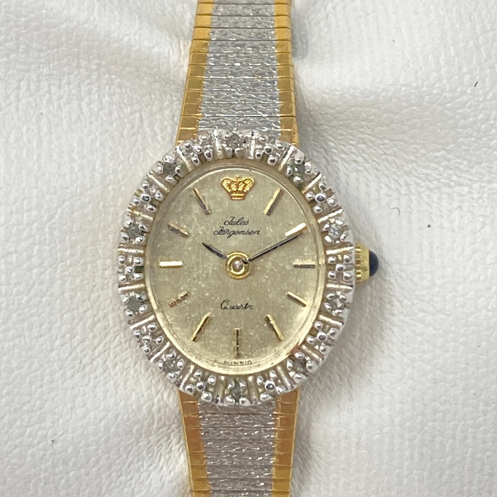Vtg Jules Jurgensen Diamond Womens Watch 14mm Silver Gold Tone Oval New Battery